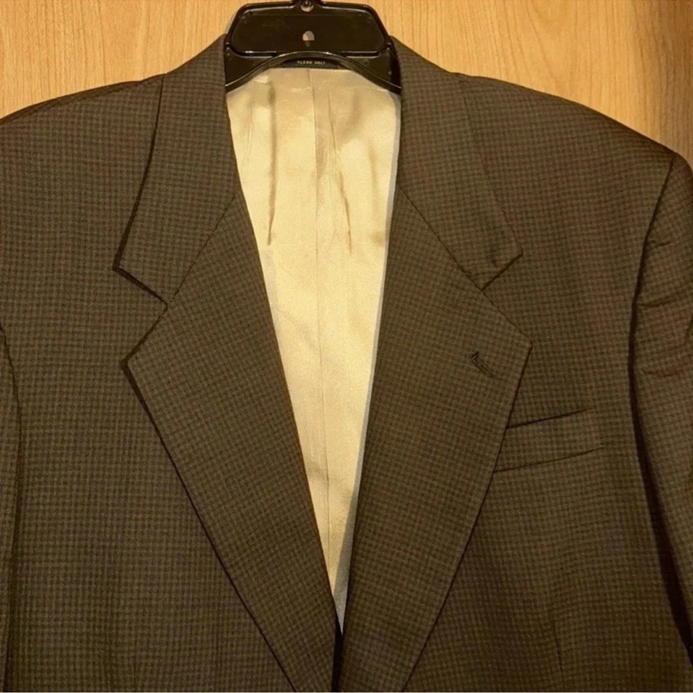 Oscar Dela Renta Two button closure men's sport coat brown blue check 43... - Picture 3 of 6